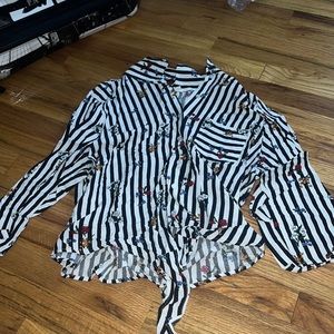 Tie in front floral stripe button up